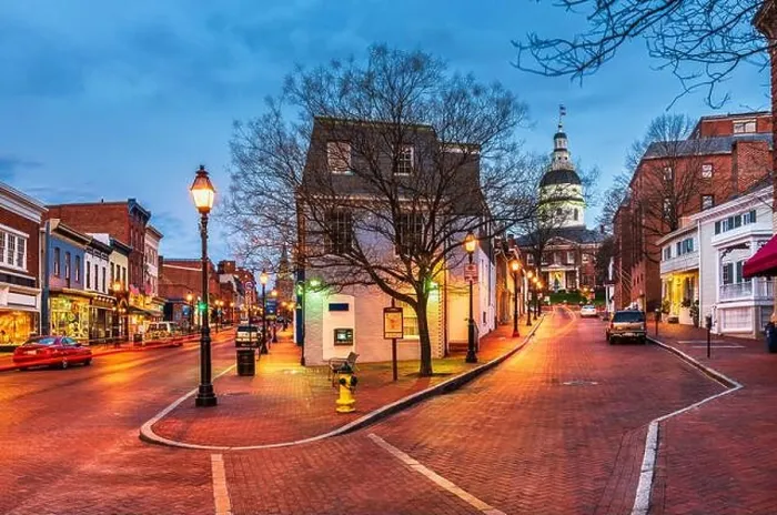 Framed Print : Annapolis, Maryland, USA downtown cityscape on Main Street at twilight Framed Print : Annapolis, Maryland, USA downtown cityscape on Main Street at twilight