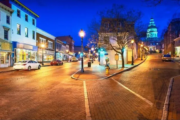 Framed Print : Annapolis, Maryland, USA downtown cityscape on Main Street at twilight Framed Print : Annapolis, Maryland, USA downtown cityscape on Main Street at twilight