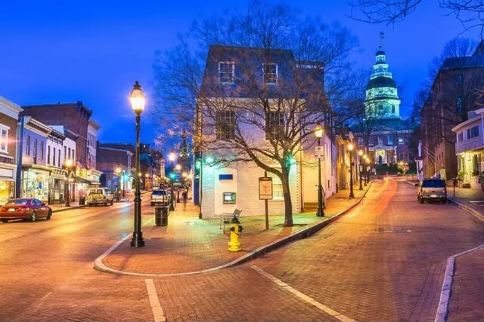 Framed Print : Annapolis, Maryland, USA downtown cityscape on Main Street at twilight Framed Print : Annapolis, Maryland, USA downtown cityscape on Main Street at twilight