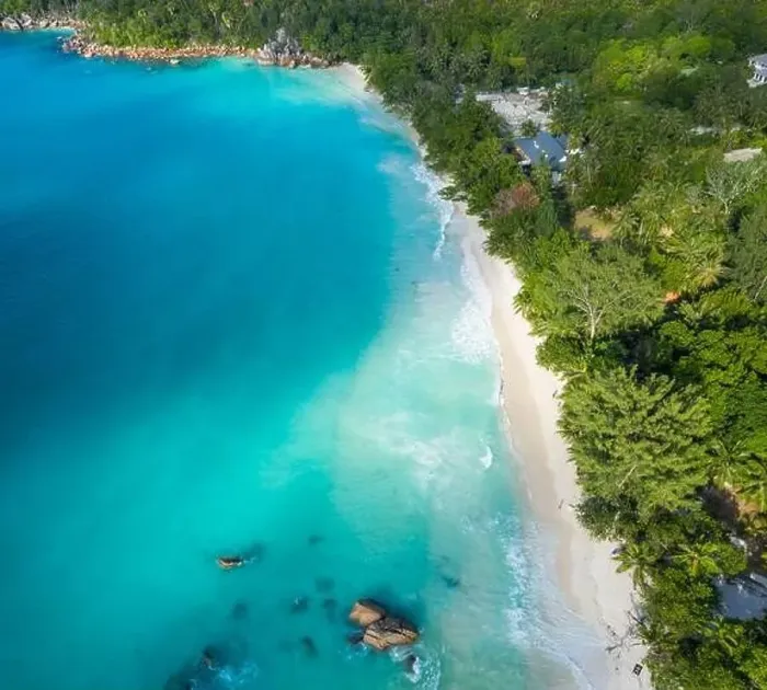 Framed Print : Anse Lazio beach aerial view in Praslin Seychelles Framed Print : Anse Lazio beach aerial view in Praslin Seychelles