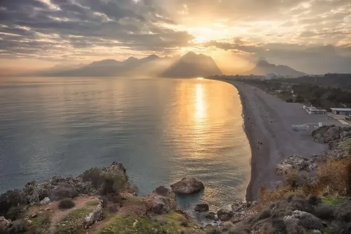 Framed Print : Antalya Beach and Taurus Mountains at sunset. Antalya, Turkey Framed Print : Antalya Beach and Taurus Mountains at sunset. Antalya, Turkey