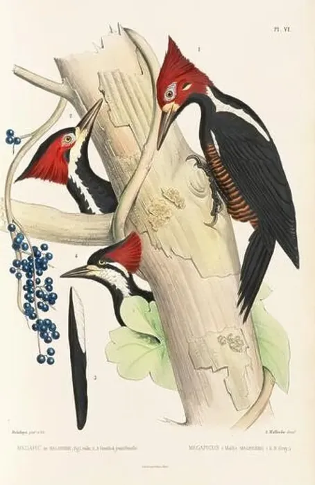 Framed Print : Antique bird illustration. Woodpecker birds in the woods. 19th-century woodpecker bird illustration. Circa 1860 Framed Print : Antique bird illustration. Woodpecker birds in the woods. 19th-century woodpecker bird illustration. Circa 1860