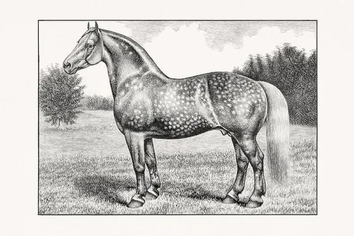 Framed Print : Antique horse illustration from an 1887 livestock book. Detailed depiction of a specific horse breed. Percheron Horse Framed Print : Antique horse illustration from an 1887 livestock book. Detailed depiction of a specific horse breed. Percheron Horse