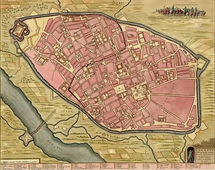 Framed Print : Antique map of Cremona, Italy. Atlas of fortifications and battles Framed Print : Antique map of Cremona, Italy. Atlas of fortifications and battles