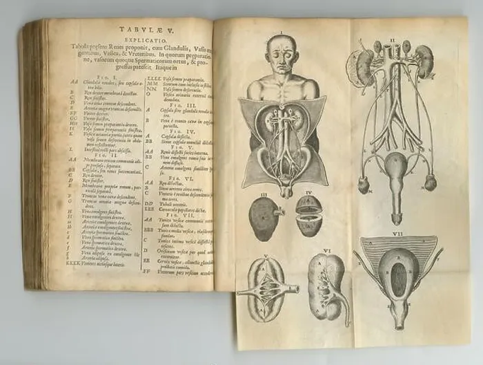 Framed Print : Antique medical journal. An old anatomy book with its pages on display Framed Print : Antique medical journal. An old anatomy book with its pages on display