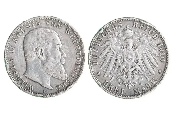 Framed Print : Antique Silver Germany coin (1910) isolated over white background