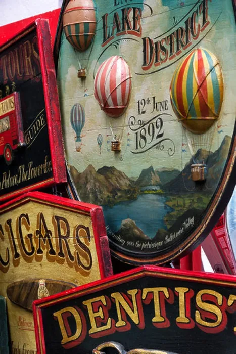 Framed Print : Antique wooden signs. Portobello Road. London Framed Print : Antique wooden signs. Portobello Road. London