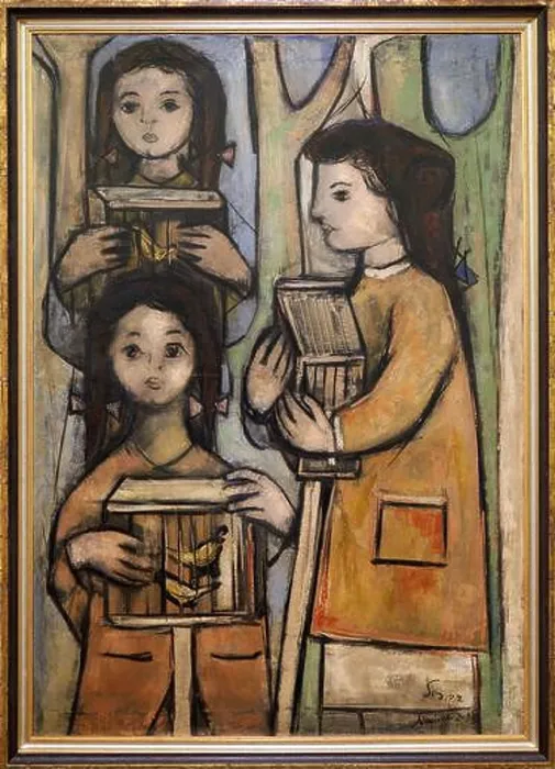 Framed Print : Antonio Suárez, 1923 - 2013, Niñas con jaulas, 1956, Fine Arts Museum, Museo Bellas Artes, Oviedo, Asturias, Spain Framed Print : Antonio Suárez, 1923 - 2013, Niñas con jaulas, 1956, Fine Arts Museum, Museo Bellas Artes, Oviedo, Asturias, Spain