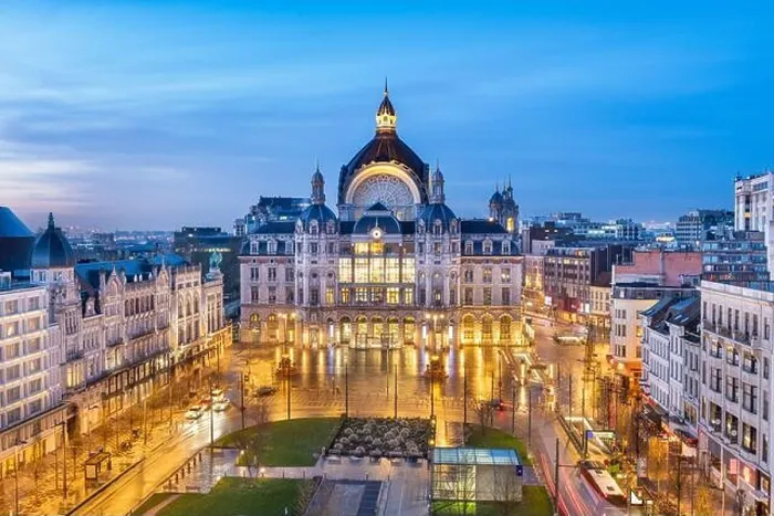 Framed Print : Antwerp, Belgium cityscape at Centraal Railway Station at twilight Framed Print : Antwerp, Belgium cityscape at Centraal Railway Station at twilight