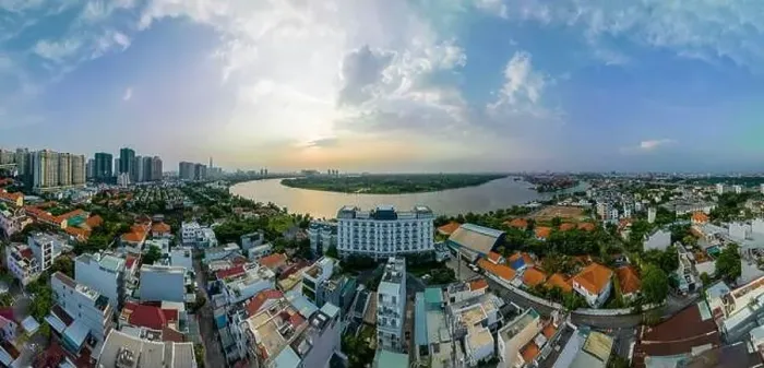 Framed Print : April 27, 2023: view of Ho Chi Minh City, Vietnam in the afternoon