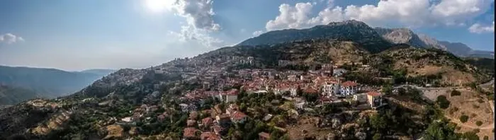 Framed Print : Arachova Greece mountain town aerial panoramic view Framed Print : Arachova Greece mountain town aerial panoramic view