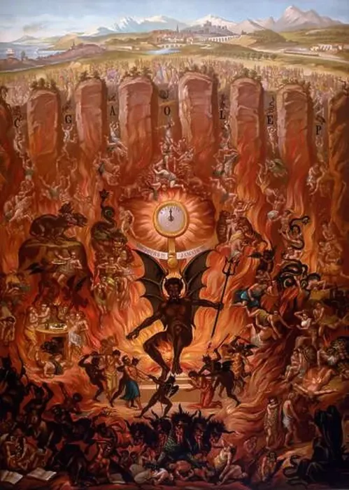 Framed Print : The Archangel Michael Throwing Satan out of Heaven, from a Catechism by La Bonne Presse, pub. 1912 ( Framed Print : The Archangel Michael Throwing Satan out of Heaven, from a Catechism by La Bonne Presse, pub. 1912 (