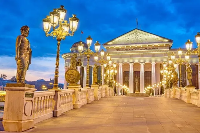 Framed Print : The Archeological Museum of Macedonia and the Bridge of Civilizations, Skopje, Republic of Macedonia Framed Print : The Archeological Museum of Macedonia and the Bridge of Civilizations, Skopje, Republic of Macedonia