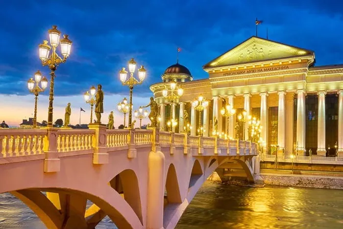 Framed Print : The Archeological Museum of Macedonia and the Bridge of Civilizations, Skopje, Republic of Macedonia Framed Print : The Archeological Museum of Macedonia and the Bridge of Civilizations, Skopje, Republic of Macedonia