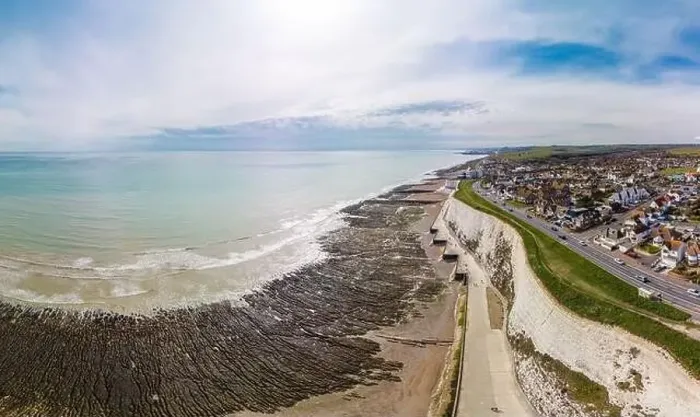 Framed Print : Areal drone panoramic view of the Saltdean and Rottingdean Beach, Brighton Framed Print : Areal drone panoramic view of the Saltdean and Rottingdean Beach, Brighton