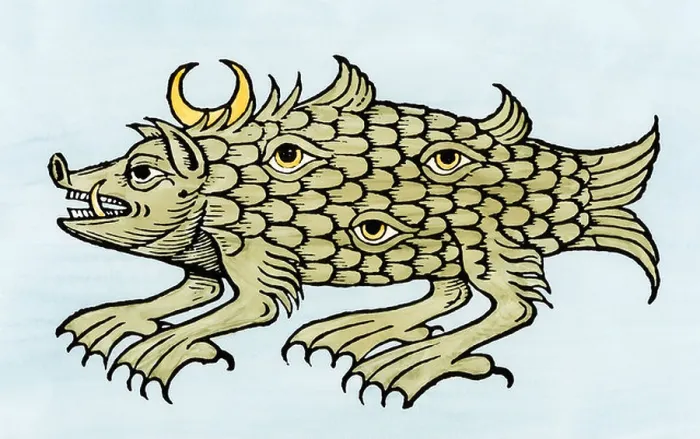 Framed Print : Argus sea monster in the Oceano Germanica, or North Sea, from Olaus Magnus, 1500s. Hand-colored woodcut Framed Print : Argus sea monster in the Oceano Germanica, or North Sea, from Olaus Magnus, 1500s. Hand-colored woodcut