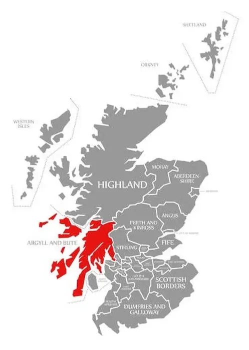 Framed Print : Argyll and Bute red highlighted in map of Scotland UK Framed Print : Argyll and Bute red highlighted in map of Scotland UK