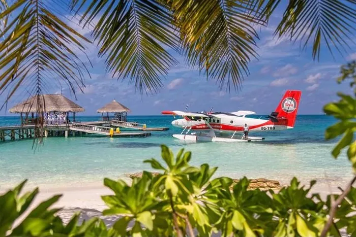 Framed Print : Ari Atoll, Maldives - 05.05.2018: Maldives seaplane on luxury resort, wooden jetty loading the plane, ready for departure. Tropical island background Framed Print : Ari Atoll, Maldives - 05.05.2018: Maldives seaplane on luxury resort, wooden jetty loading the plane, ready for departure. Tropical island background