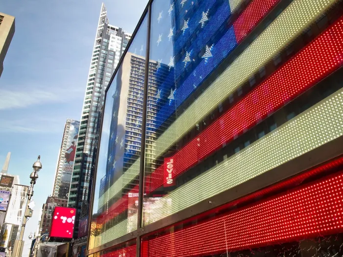 Framed Print : US Armed Forces Recruiting Station, Times Square, American Flag Neon Sign, NYC Framed Print : US Armed Forces Recruiting Station, Times Square, American Flag Neon Sign, NYC
