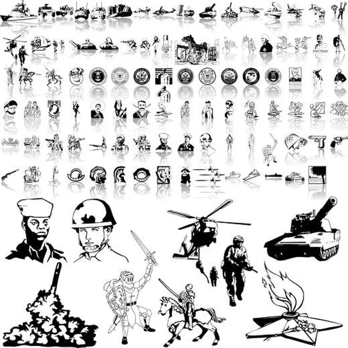 Framed Print : Army set of black sketch. Part 7. Isolated groups and layers