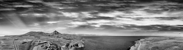 Framed Print : Arnarstapi coastline in sumemr season, Snaefellsnes peninsula, Iceland. Panoramic aerial view from drone at sunset Framed Print : Arnarstapi coastline in sumemr season, Snaefellsnes peninsula, Iceland. Panoramic aerial view from drone at sunset