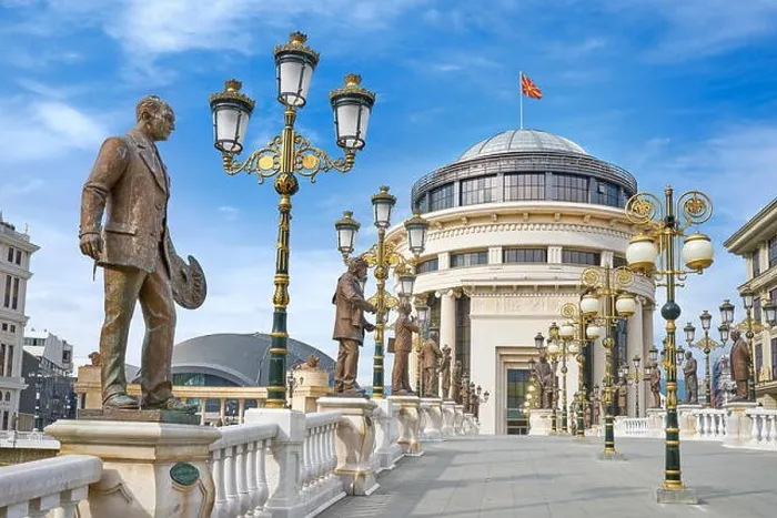 Framed Print : Art Bridge and Financial Police Office, Skopje, Macedonia Framed Print : Art Bridge and Financial Police Office, Skopje, Macedonia