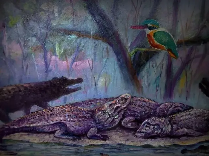 Framed Print : Art painting Oil color crocodile and alligator Framed Print : Art painting Oil color crocodile and alligator