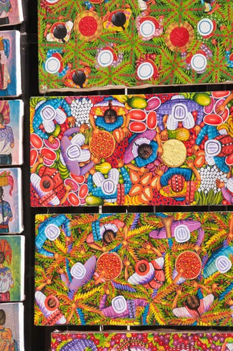 Framed Print : Art work for sale, naive Mayan style oil paintings, San Pedro La Laguna, Lake Atitlan, Guatemala Framed Print : Art work for sale, naive Mayan style oil paintings, San Pedro La Laguna, Lake Atitlan, Guatemala