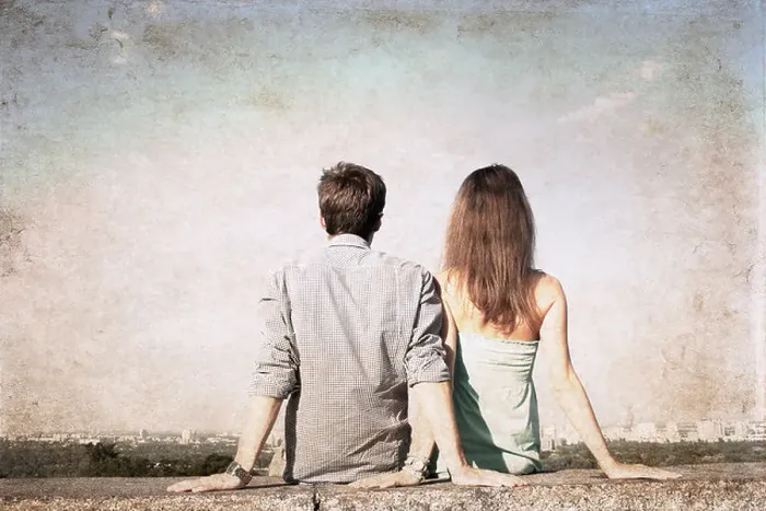 Framed Print : artwork in grunge style, girl and boy Framed Print : artwork in grunge style, girl and boy
