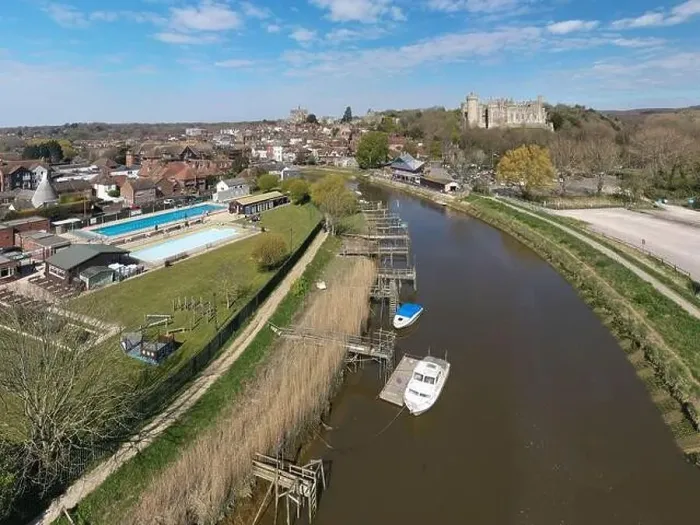 Framed Print : Arundel Town aerial panoramic photo of the River Arun with the Castle Framed Print : Arundel Town aerial panoramic photo of the River Arun with the Castle