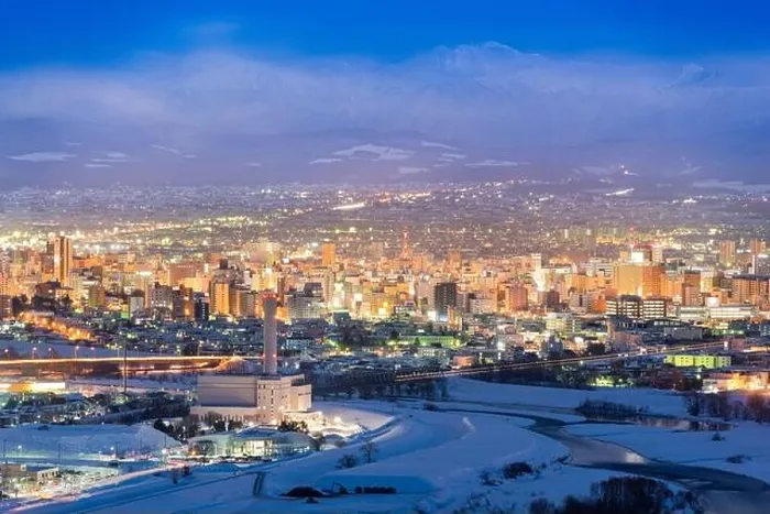 Framed Print : Asahikawa, Japan twilight winter cityscape in Hokkaido Framed Print : Asahikawa, Japan twilight winter cityscape in Hokkaido