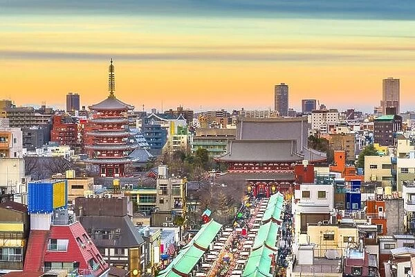 Asakusa, Tokyo, Japan cityscape. (gate reads: 'Kobunachō', the historic name of the town)
