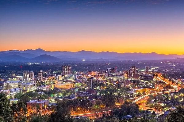 Asheville, North Carolina, USA downtown skyline at dusk