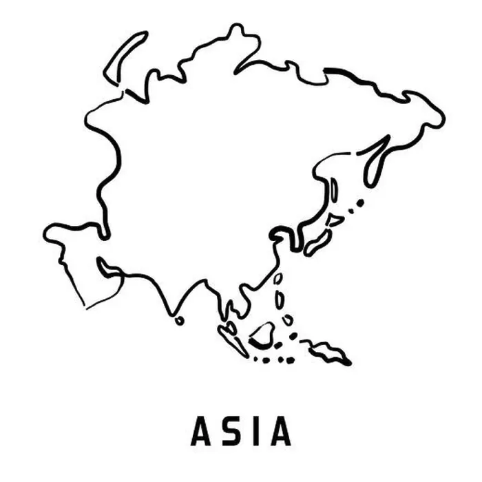 Framed Print : Asia simple map outline - smooth simplified continent shape map vector Framed Print : Asia simple map outline - smooth simplified continent shape map vector
