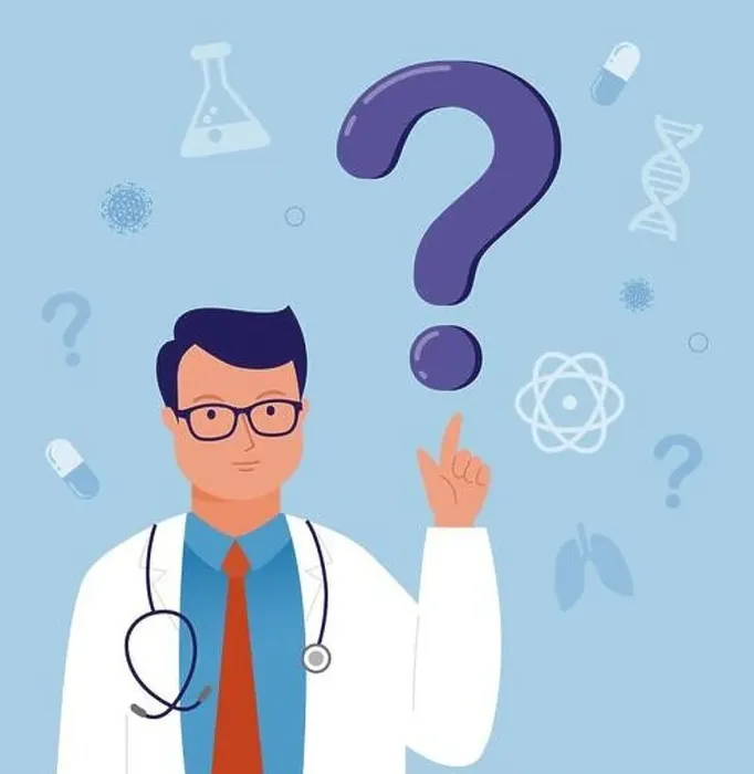 Framed Print : Ask the doctor. Doctor, medical professional is standing in front a question mark Framed Print : Ask the doctor. Doctor, medical professional is standing in front a question mark