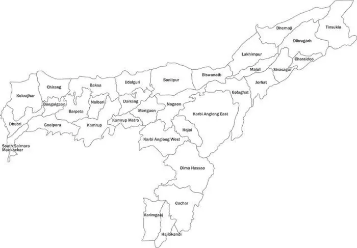 Framed Print : Assam districts map with name labels. Indian State. White background Framed Print : Assam districts map with name labels. Indian State. White background