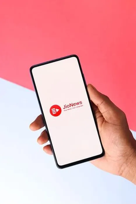 Framed Print : Assam, india - April 10, 2021 : Jio news logo on phone screen stock image Framed Print : Assam, india - April 10, 2021 : Jio news logo on phone screen stock image