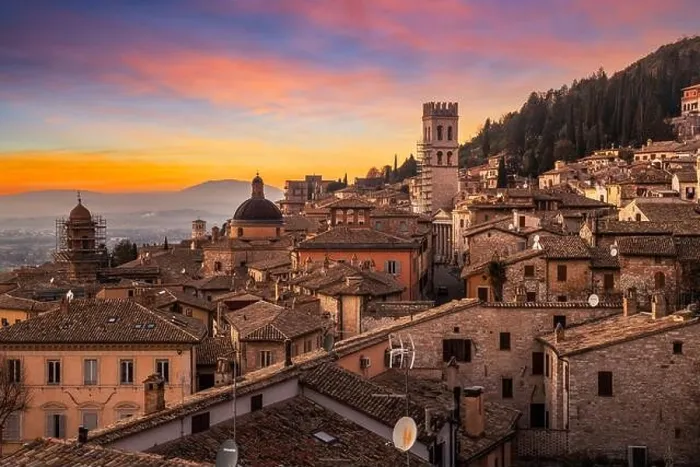 Framed Print : Assisi, Italy rooftop hilltop old town skyline at dusk Framed Print : Assisi, Italy rooftop hilltop old town skyline at dusk