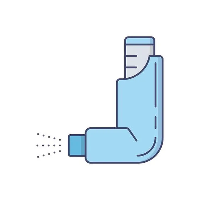Framed Print : Asthma inhaler vector icon symbol isolated on white background