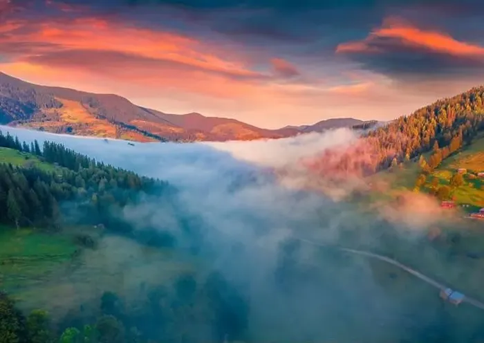 Framed Print : Astonishing autumn sunrise in Carpathian mountains Framed Print : Astonishing autumn sunrise in Carpathian mountains
