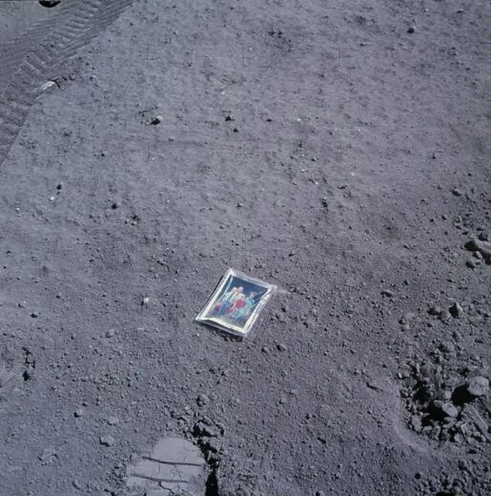 Framed Print : Astronaut Charlie Duke's family portrait left on the surface of the moon during teh Apollo 16 mission Framed Print : Astronaut Charlie Duke's family portrait left on the surface of the moon during teh Apollo 16 mission