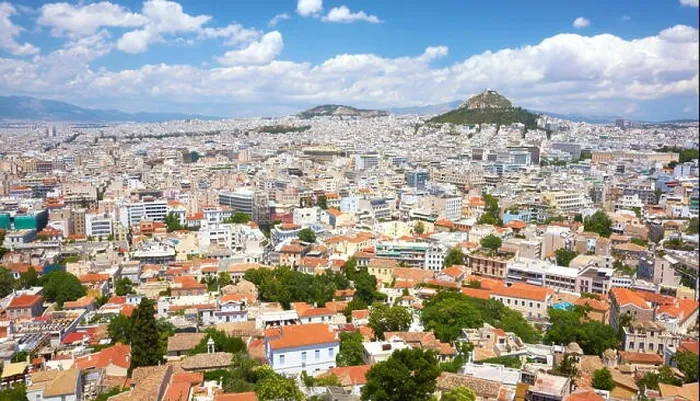 Framed Print : Athens - aerial landscape view of Acropolis to Athens and Lykavittos hill, Greece Framed Print : Athens - aerial landscape view of Acropolis to Athens and Lykavittos hill, Greece