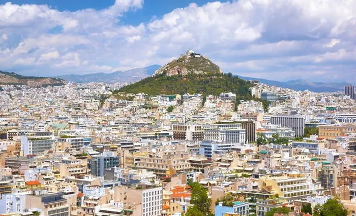 Framed Print : Athens - aerial landscape view of Acropolis to Athens and Lykavittos hill, Greece Framed Print : Athens - aerial landscape view of Acropolis to Athens and Lykavittos hill, Greece