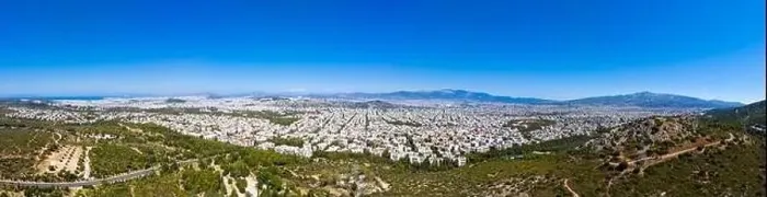 Framed Print : Athens Greece panorama. Athens city from Hymettus mount, sunny summer day. Aerial view from drone Framed Print : Athens Greece panorama. Athens city from Hymettus mount, sunny summer day. Aerial view from drone