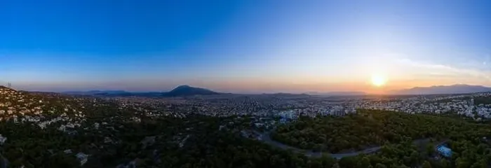Framed Print : Athens Greece panorama at sunset. Sundown over Athens city, aerial drone view from Penteli mount Framed Print : Athens Greece panorama at sunset. Sundown over Athens city, aerial drone view from Penteli mount