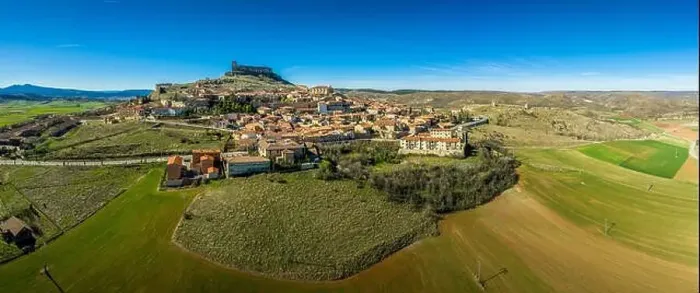 Framed Print : Atienza aerial panorama with blue sky of medieval ruined castle and town with city walls in Castille and Leon Spain Framed Print : Atienza aerial panorama with blue sky of medieval ruined castle and town with city walls in Castille and Leon Spain