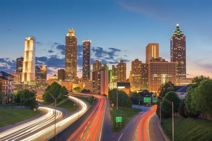 Framed Print : Atlanta, Georgia, USA downtown city skyline over Freedom Parkway at dusk Framed Print : Atlanta, Georgia, USA downtown city skyline over Freedom Parkway at dusk
