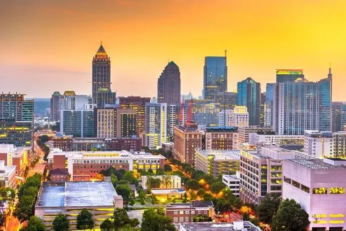 Framed Print : Atlanta, Georgia, USA downtown cityscape from above at twilight Framed Print : Atlanta, Georgia, USA downtown cityscape from above at twilight