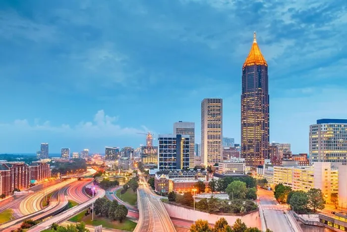 Framed Print : Atlanta, Georgia, USA downtown and midtown skyline at dusk Framed Print : Atlanta, Georgia, USA downtown and midtown skyline at dusk