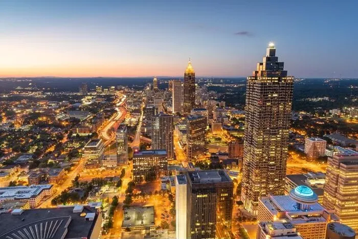 Framed Print : Atlanta, Georgia, USA downtown skyline at dusk